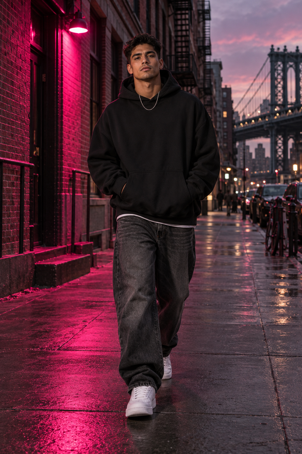 Modelo ficticio con ropa streetwear, escena 1