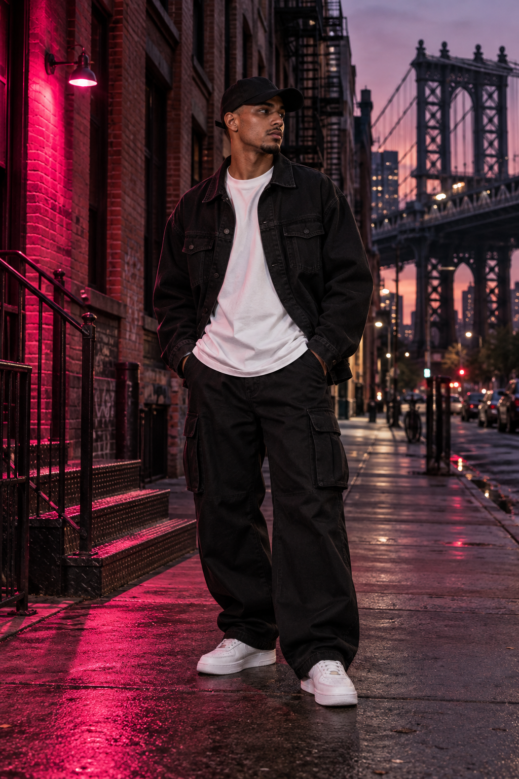 Modelo ficticio con ropa streetwear, escena 2