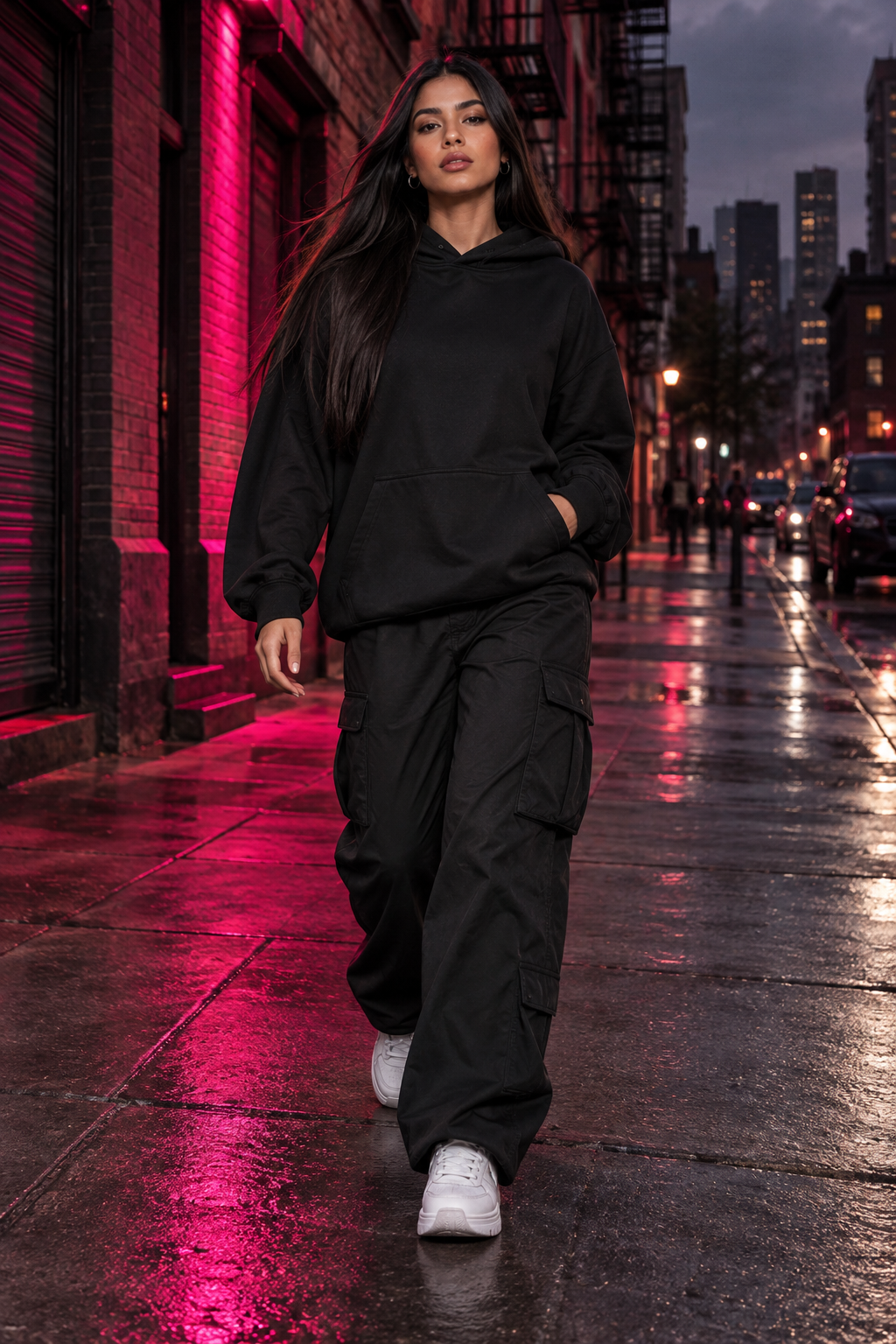 Modelo ficticio con ropa streetwear, escena 1